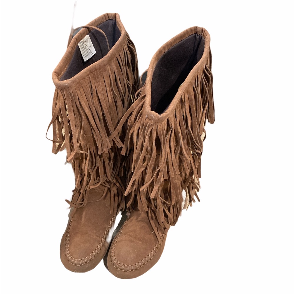 Hotcakes Faux Leather Fringed Moccasin Boots